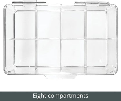 mDesign Plastic Divided First Aid Storage Box Kit with Hinge Lid for Bathroom, Kitchen, Cabinet, Closet - Organize Medicine, Ointments, Adhesive Bandages, Dental - 8 Sections, 2 Pack - Clear