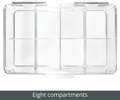 mDesign Plastic Divided First Aid Storage Box Kit with Hinge Lid for Bathroom, Kitchen, Cabinet, Closet - Organize Medicine, Ointments, Adhesive Bandages, Dental - 8 Sections, 2 Pack - Clear