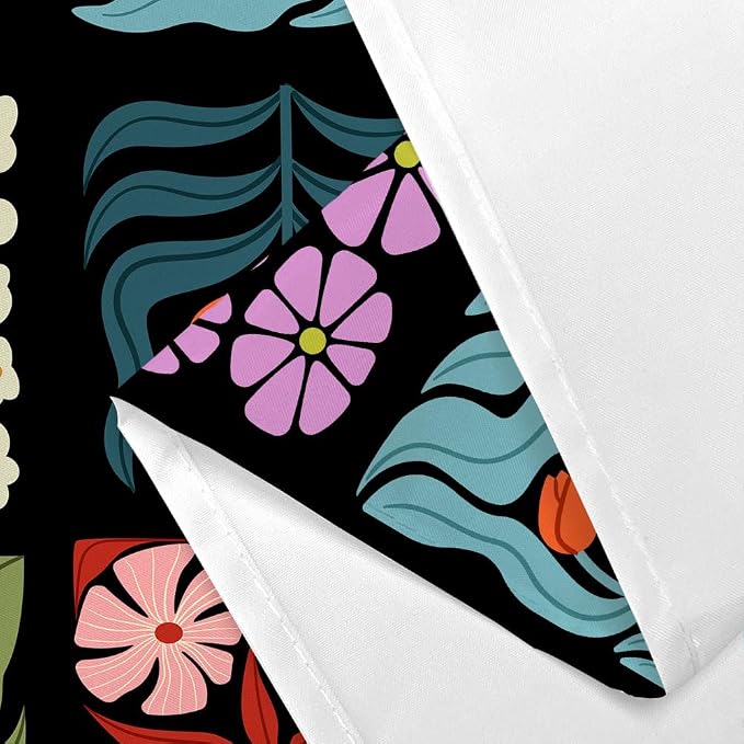 JAWO Retro Shower Curtain Vintage Abstract Boho Floral Shower Curtains for Bathroom Decor Black Blue Botanical Geometric Groovy Aesthetic Pattern Shower Curtain Sets with Hooks, 70X75IN
