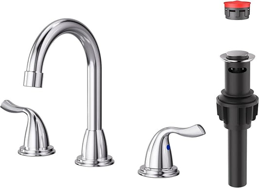 ARCORA Bathroom Sink Faucet 3 Hole, 8 Inch Widespread Bathroom Faucet, Chrome Bathroom Faucet with Pop Up Drain and Supply Lines