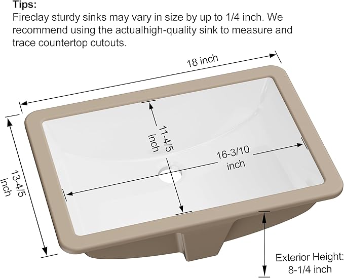Undermount Bathroom Sink Rectangle, Hugsleek Interior Bowl Size 16 x 12 inch White Porcelain Ceramic Vessel Sink Under Counter Exterior Size 18x14in Rectangular Bath Sink Basin Lavatory Fireclay