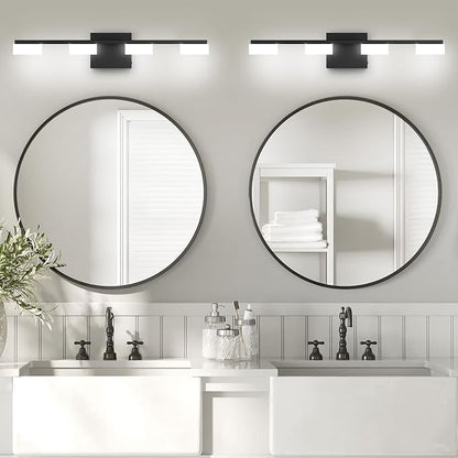 LED Modern Bathroom Light Fixtures Over Mirror, 4-Light Dimmable Vanity Lights, Matte Black Acrylic Bathroom Vanity Light, 2700K-6500K Adjustable, ETL Certificated