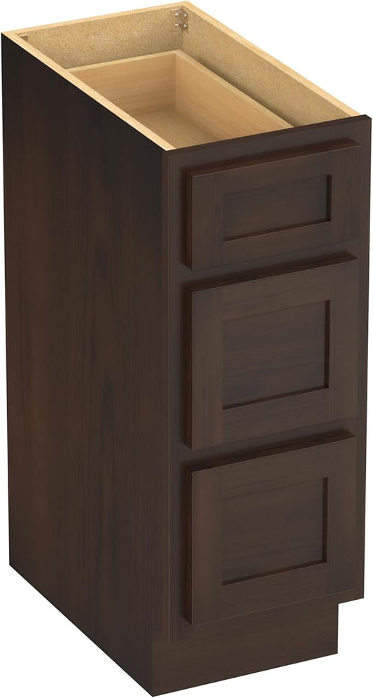 HomeBeyond 12 Inch Bathroom Vanity Base Only, Single Vanity Cabinet with 3 Dove-Tailed Drawers, Composable Floor Mount Cabinets Without Top, Brown