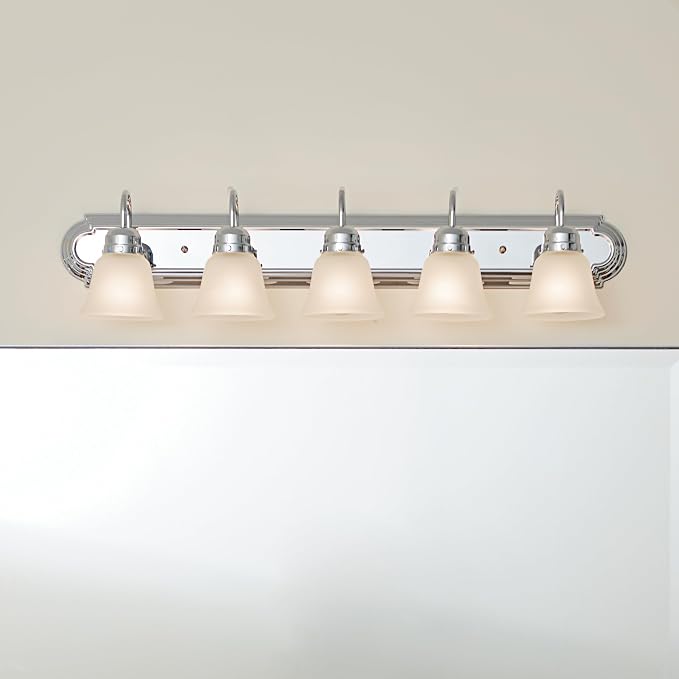 Kichler 5-Light Bathroom Vanity Light, Tannery Bronze | Traditional vanity light with satin etched glass for bathroom mirrors (36" x 8" x 8"), 5339CHS