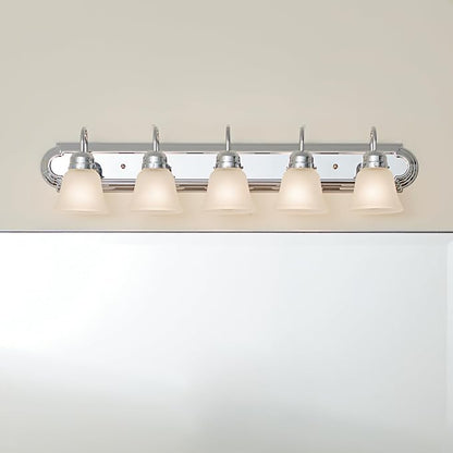 Kichler 5-Light Bathroom Vanity Light, Tannery Bronze | Traditional vanity light with satin etched glass for bathroom mirrors (36" x 8" x 8"), 5339CHS