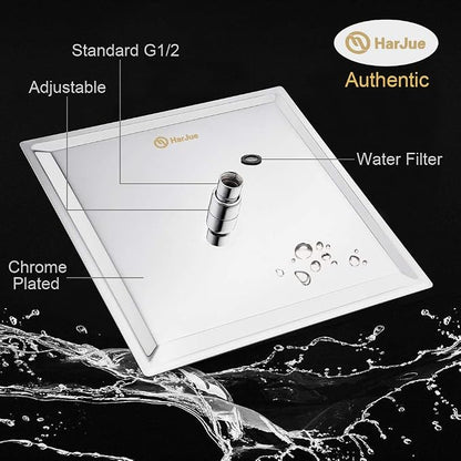 Shower Head with Extension Arm, High Pressure Square with ShowerArm, Stainless Steel Rainfall -Waterfall Full Body Coverage (12'' Shower with 16'' Arm, Chrome)