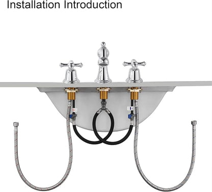 RKF Bathroom Faucets for Sink 3 Hole Chrome 8 inch Widespread Bathroom Sink Faucet with Drain 2 Handles Cross Knobs Faucet Bathroom Vanity Faucet Basin Mixer Tap CWF033-CP