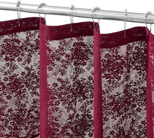 TUDECO Extra Long Dark Red Shower Curtain with Valance, 72W x 90L Inch