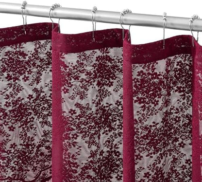 TUDECO Extra Long Dark Red Shower Curtain with Valance, 72W x 90L Inch
