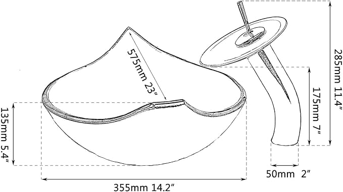 Bathroom Vessel Sink Combo Tempered Glass Leaf Shape Bowl