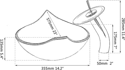 Bathroom Vessel Sink Combo Tempered Glass Leaf Shape Bowl