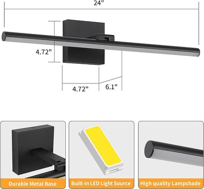 LED Bathroom Vanity Light, Modern Bathroom Light Fixture Over Mirror (Cool White 6000K), Vanity Light Bar with Angle Adjustable, 24 Inch, Black