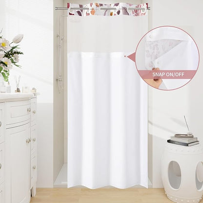No Hook Burgundy Watercolor Floral Shower Curtain and Liner Set, 36x74 | Spring Flower Shower Curtains with Snap-in Liner for Farmhouse Bathroom Decor, Botanical Bathroom Curtain with Leaves