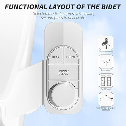 SAMODRA Non-Electric Bidet - Self Cleaning Dual Nozzle (Frontal and Rear Wash) Fresh Water Bidet Toilet Seat Attachment with Independent Adjustable Water Pressure (Classic White)