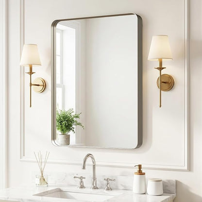 30"x22"Bathroom Mirror for Wall Metal Framed Brushed Nickel | Anti-Rust, HD Reflection Anti-Desilvering, Distortion Free, Tempered and Shatter-Proof Wall Mounted Mirror
