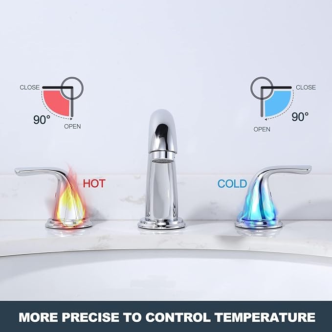 Bathroom Sink Faucet 3 Holes Chrome, ALEASHA Widespread Bathroom Faucet, Bathroom Faucets with Pop Up Drain with Overflow, Washroom Faucets with 304 Stainless Steel Lead-Free Hose