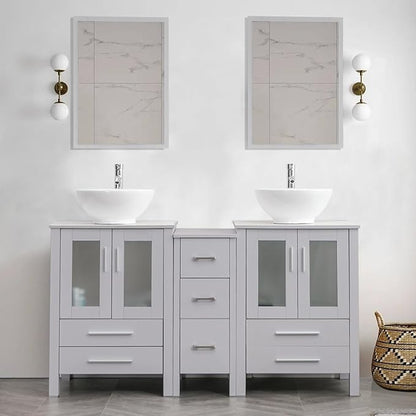 UEV 60" Modern Bathroom Vanity Set in Grey, Double Bathroom Vanities with Sink Combos and Removable Side Cabinet, Bathroom Vanity Set for Bathroom & Toilet,Mirror Not Included (A06)