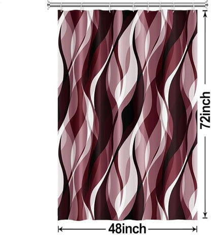 Burgundy Shower Curtain, Modern Abstract Ombre Burgundy Striped Shower Curtain Set for Bathroom Waterproof Shower Curtain with Hooks, 48x72 Inch