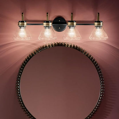 Kichler Farum 34" 4-Light Vanity Light with Clear Glass in Black, for Single or Double Vanity, Over a Mirror, Powder Room, Bathroom, (34" W x 9.5" H), 55156BKCLR