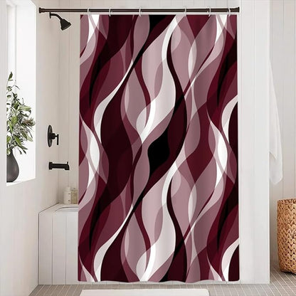 Burgundy Shower Curtain, Modern Abstract Ombre Burgundy Striped Shower Curtain Set for Bathroom Waterproof Shower Curtain with Hooks, 48x72 Inch
