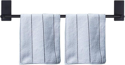 NearMoon Self Adhesive Bathroom Towel Bar- Stainless Steel Bath Wall Shelf Rack Hanging Towel Stick On Sticky Hanger Contemporary Style, NO Drilling (1 Pack, Matte Black, 24-Inch Towel Rack)