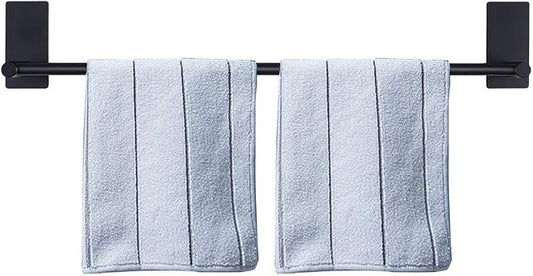 NearMoon Self Adhesive Bathroom Towel Bar- Stainless Steel Bath Wall Shelf Rack Hanging Towel Stick On Sticky Hanger Contemporary Style, NO Drilling (1 Pack, Matte Black, 24-Inch Towel Rack)