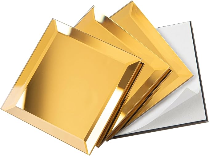 Peel and Stick 3 Inch Gold Mirror Backsplash, Square Tile for Kitchen Bathroom (32 Sheets, 2 SQ.FT.)