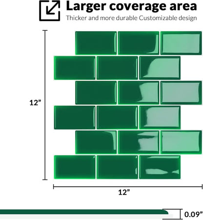 Joysticky 10-Sheet Peel and Stick Backsplash, 12" * 12" Laser Crystal Texture Stick on Tiles Backsplash for Kitchen & Bathroom，Thicker Design Peel and Stick Wall Tiles (Green)