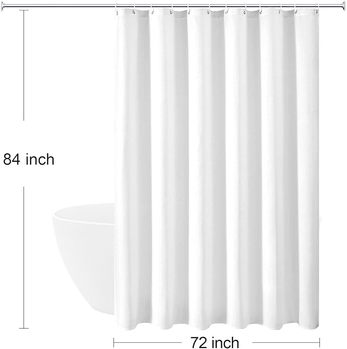 Extra Long 230GSM White Shower Curtain, 72 x 84 | 230GSM Tall Fabric Shower Curtain for Bathroom, Water Repellent, Machine Washable