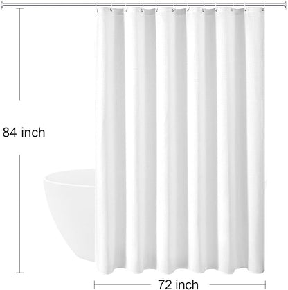 Extra Long 230GSM White Shower Curtain, 72 x 84 | 230GSM Tall Fabric Shower Curtain for Bathroom, Water Repellent, Machine Washable