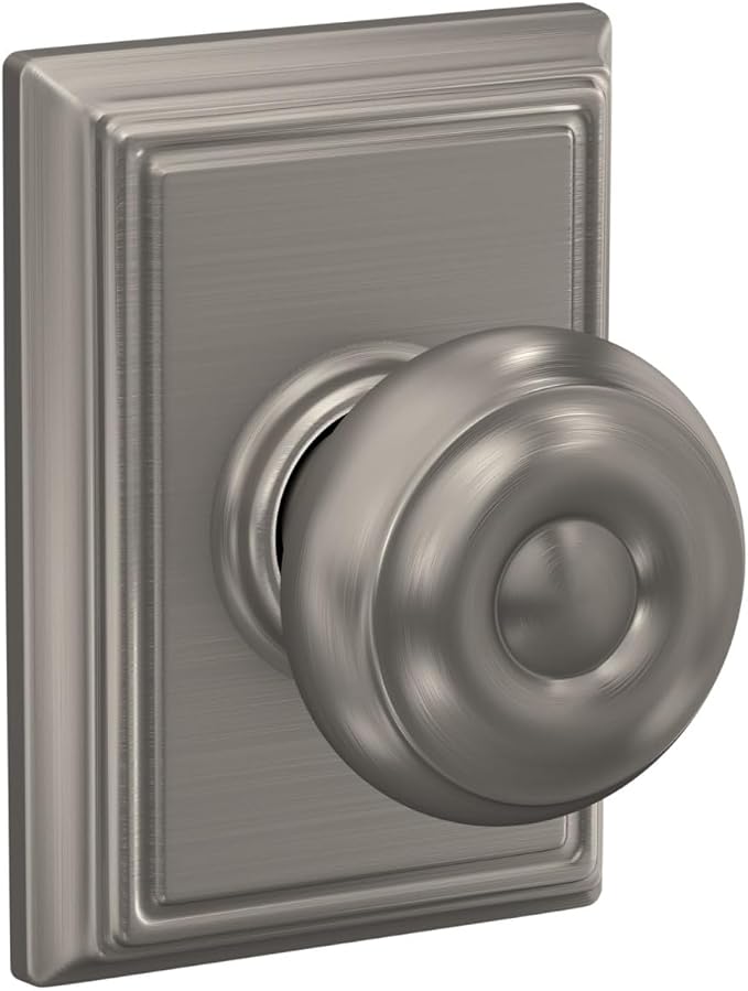 Schlage F10 GEO 619 ADD Georgian Door Knob with Addison Trim, Hall & Closet Passage Lock, Satin Nickel
