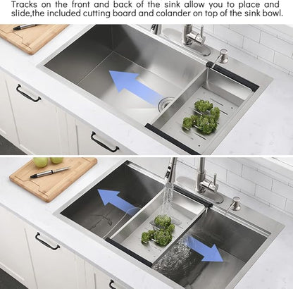 30 Inch Drop In Kitchen Sink Workstation Stainless Steel - VOKIM 30 x22-Inch Single Bowl Kitchen Sink 16 Gauge Stainless Steel 10'' Deep Handmade Kitchen Sink with Cutting Board& Strainer