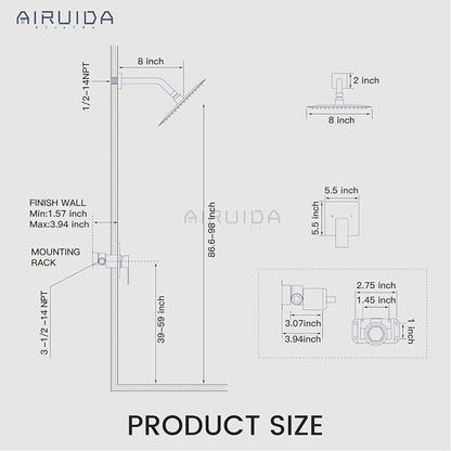 Airuida Brushed Gold Shower Faucet Set,8 Inch Shower Valve Kit
