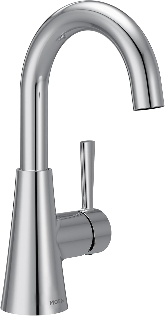 Moen Ronan Chrome One-Handle Single Hole Modern Bathroom Sink Faucet with Optional Deckplate and Spring Loaded Drain Assembly, 84021