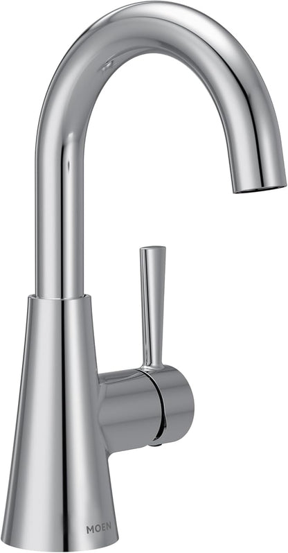 Moen Ronan Chrome One-Handle Single Hole Modern Bathroom Sink Faucet with Optional Deckplate and Spring Loaded Drain Assembly, 84021