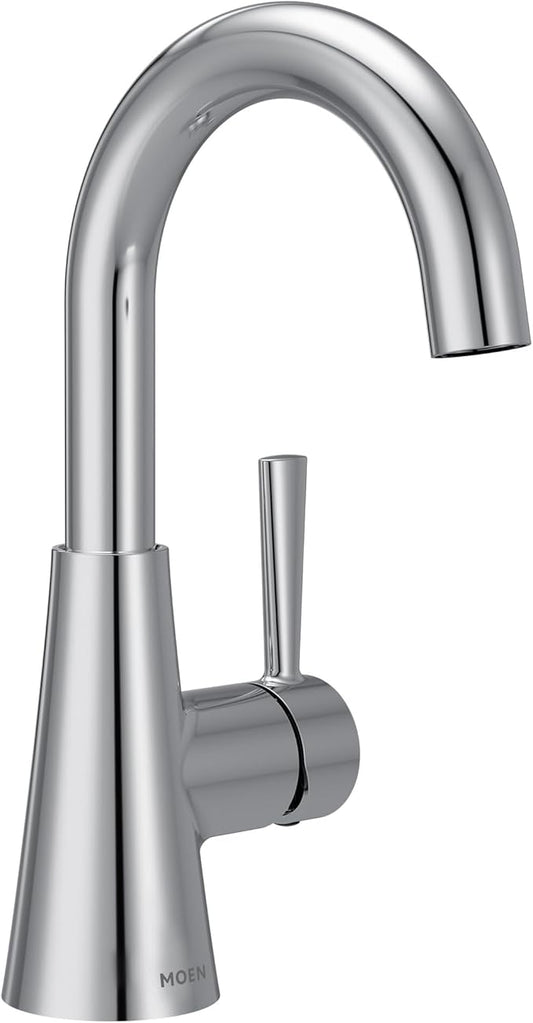 Moen Ronan Chrome One-Handle Single Hole Modern Bathroom Sink Faucet with Optional Deckplate and Spring Loaded Drain Assembly, 84021