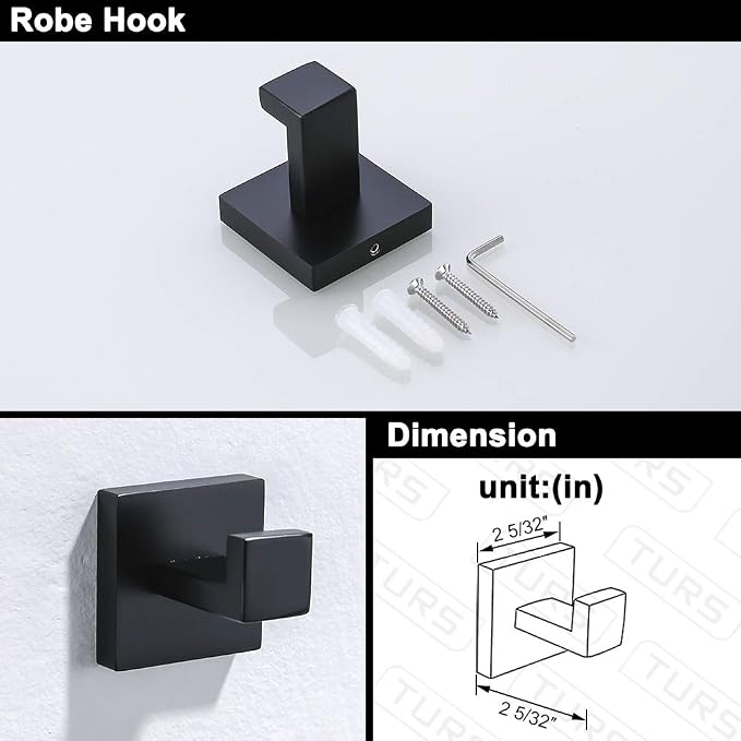 TURS 4 Pieces Bathroom Hardware Accessories Set Matte Black 16 Inch Towel Bar Set,Wall Mounted,Premium Stainless Steel.