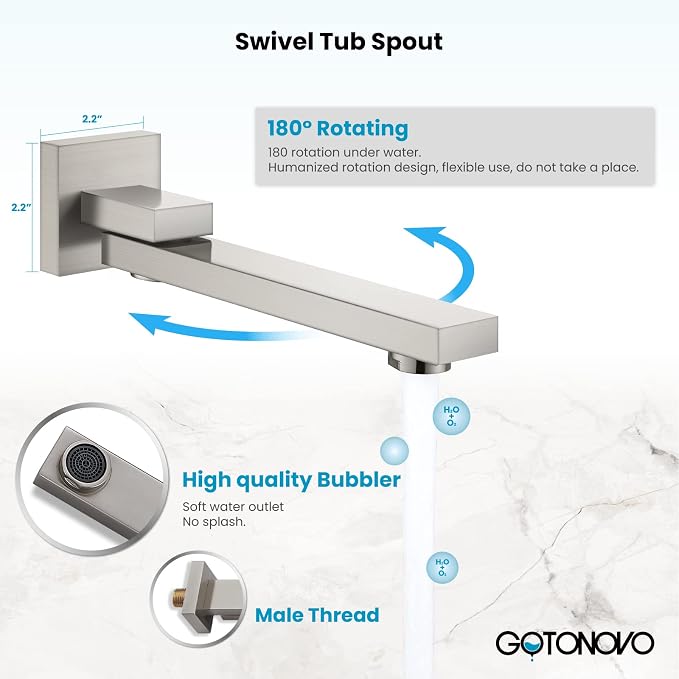 gotonovo Tub Shower Faucet Set with Valve Kit 8’’ Head,Brushed Nickel | Shower System with Tub Spout,SUS304 Rain Head with Handheld Sprayer,Swivel Spout,All Metal,Rough-In Valve Trim Kit,Wall Mount
