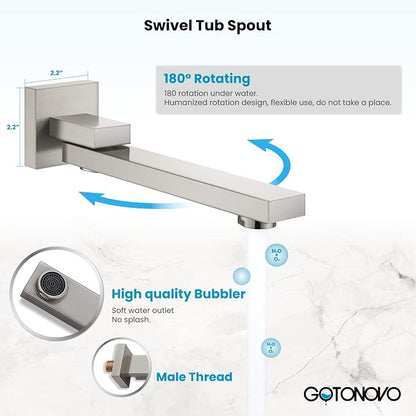 gotonovo Tub Shower Faucet Set with Valve Kit 8’’ Head,Brushed Nickel | Shower System with Tub Spout,SUS304 Rain Head with Handheld Sprayer,Swivel Spout,All Metal,Rough-In Valve Trim Kit,Wall Mount