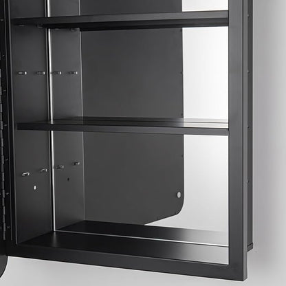 Black Bathroom Medicine Cabinet with Mirror 17 x 27 Metal Frame Recessed Or Wall Mounted Single Door Storage Medicine Cabinets with Adjustable Shelves Rounded Corner Beveled Mirrors
