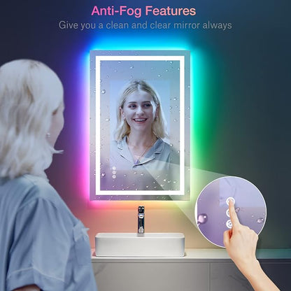 LOAAO 28"X32" LED Bathroom Mirror with Lights, UL Listed | Anti-Fog, Dimmable, RGB Backlit + Front Lighted, Memory Function, Tempered Glass