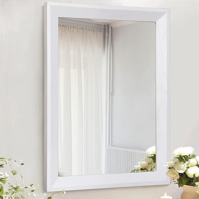 AAZZKANG Rectangular Wall Mirror Decorative Wood Framed Mirrors Large 28"x20" for Farmhouse Bedroom Bathroom Living Room Entryway Hanging Home Decor