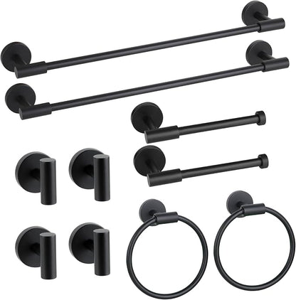 Matte Black Bathroom Hardware Accessories Towel Bar Set 10 Pieces | Stainless Steel Black Towel Rack Set, 19in Towel Bars Wall Mounted, Bathroom Towel Holders, Towel Rings, Towel Hooks