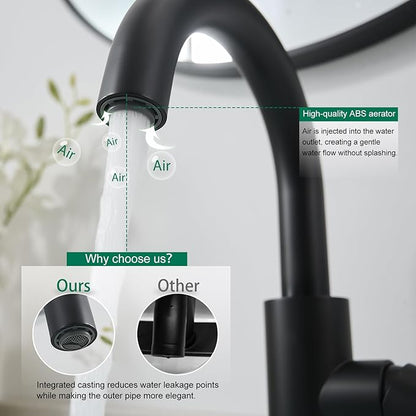 VOTON Bar Sink Faucet, Bathroom Kitchen 360° Rotatable Faucet, Matte Black Single Hole Bathroom Faucets Modern Small Mini Kitchen Bath Utility Vanity Outdoor Lavatory Faucets