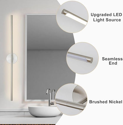 Brushed Nickel Bathroom Light Fixtures Over Mirror 43 Inch, 33W 360° Rotatable Dimmable 4000K LED Vanity Light Bar, Modern Bathroom Vanity Lights Above Mirror