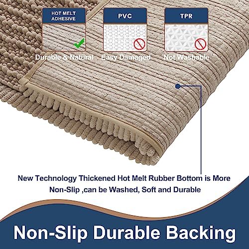 Luxury Polyester Taupe Bathroom Rugs Sets 2 Piece, Thickened Hot Melt Rubber Bottom Bath Mats for Bathroom Non Slip, Bath Rugs Quick Dry Machine Washable for Shower Mat (32"x20"+17"x24")