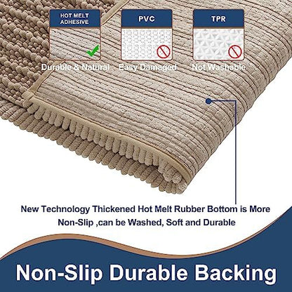 Luxury Polyester Taupe Bathroom Rugs Sets 2 Piece, Thickened Hot Melt Rubber Bottom Bath Mats for Bathroom Non Slip, Bath Rugs Quick Dry Machine Washable for Shower Mat (32"x20"+17"x24")