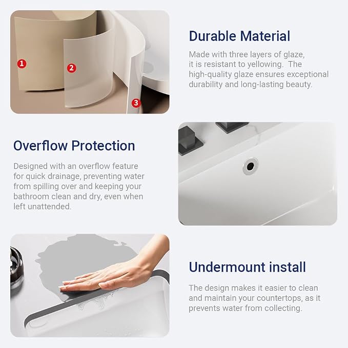 16 Inch Small Rectangle Undermount Bathroom Sink Vessel Sink Lavatory Ceramic White Vanity Top Sink with Overflow (15.7"X11.8")