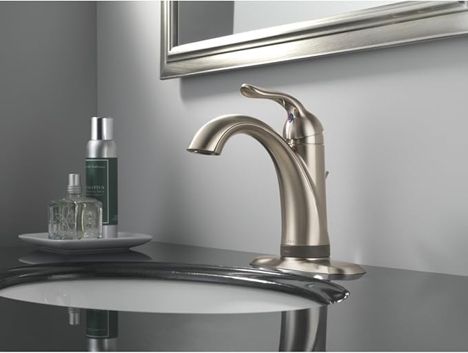 Delta Faucet Lahara Single Hole Bathroom Faucet with Touchless Technology, Brushed Nickel Bathroom Sink Faucet, Single Handle Bathroom Faucet, Bath Faucet, Push Pop-Up Drain, Stainless 538T-SS-DST