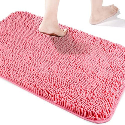 Yeaban Chenille Pink Bathroom Rug 26"x44", Non-Slip Rubber Backing